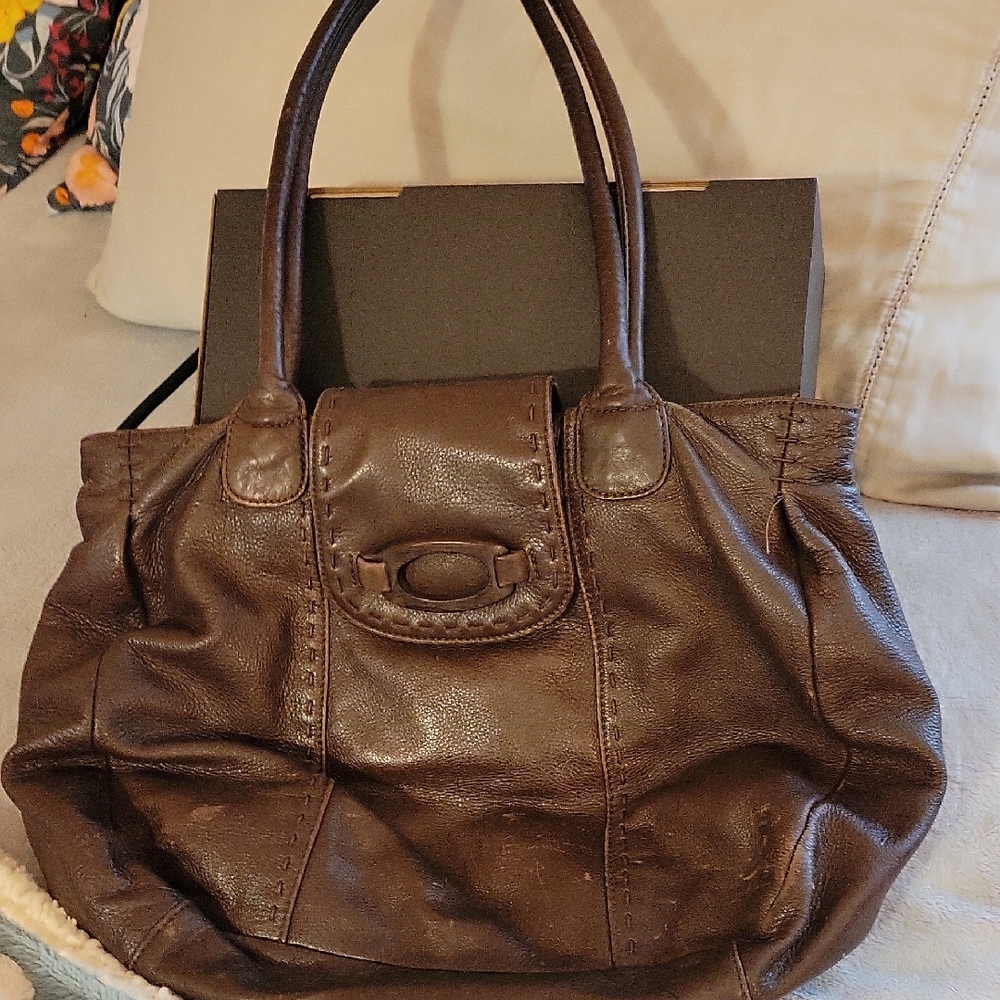 J. Jill Brown Leather Shoulder Bag with Double Handles